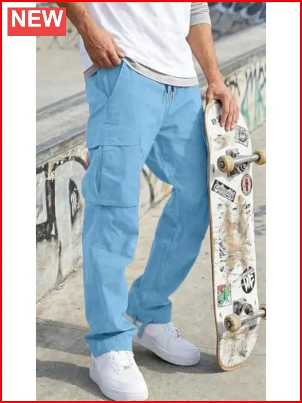 Men's Cargo Pants Drawstring Casual Hiking Joggers Cotton Loose Straight